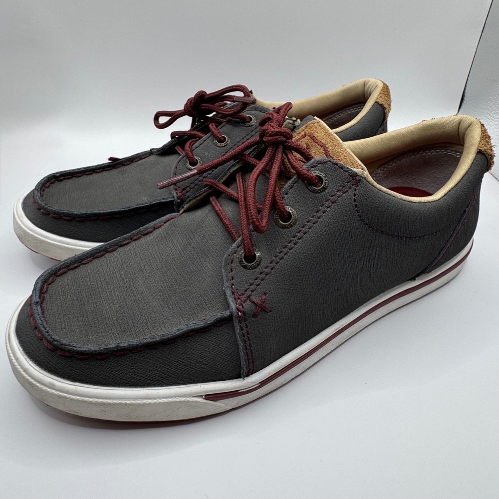 Twisted X Womens Kicks Boat Shoes Charcoal Gray Burgundy WCA0030 Size 6.5 M